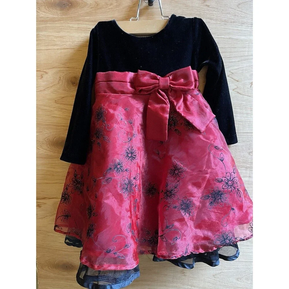 Blueberi Boulevard Dress Girls Size 2T Black Red Velvet Organza